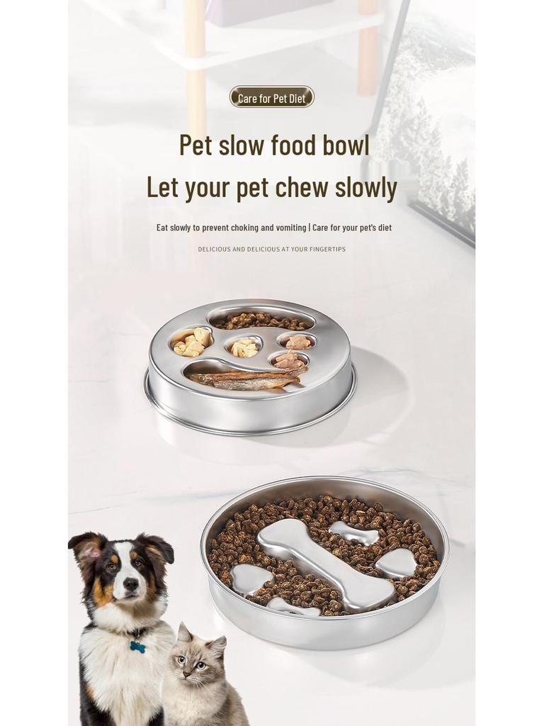 Stainless Steel Non-Slip Slow Feeder Pet Bowl for Cats & Dogs