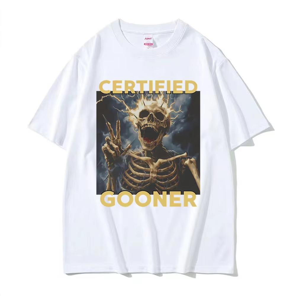 Funny Certified Gooner Skeleton Meme Graphic T-Shirt Men's Clothing Vintage Gothic Humor Short Sleeve Tshirt 100% Cotton T Shirt
