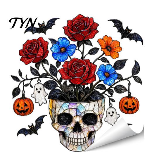 Creative Holiday Gift Ideas Halloween Window Stickers, Cartoon Ghost Black Cat Pumpkin Static Glass Flexible Cuttable Ornaments Waterproof Decals for