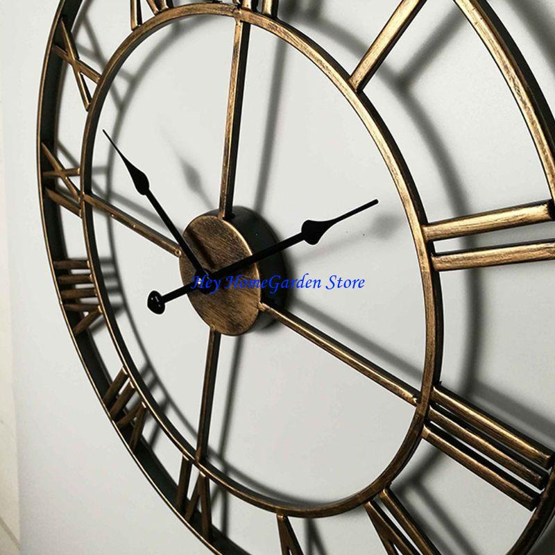 652F DIY Große Wanduhr Aufkleber Metalluhren Römische Ziffern Stille Ticken Nicht Ticken D