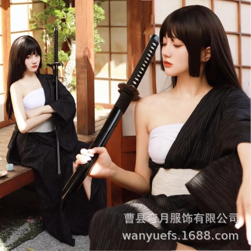 Japanese Women'S Kimono Samurai Robe Yukata Japanese Summer Traditional Kimono Retro Dress Script Secret Room Photo