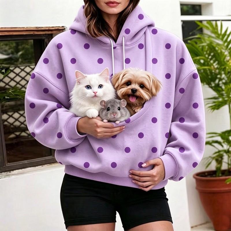 Womens Polka - Hooded Sweatshirt Loose Fit Long Sleeve Casual Pullover With Pocket