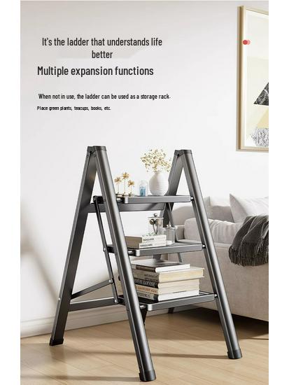 Household Folding A-Frame Ladder: Thickened 3-4 Step Indoor Stool with Widened Steps