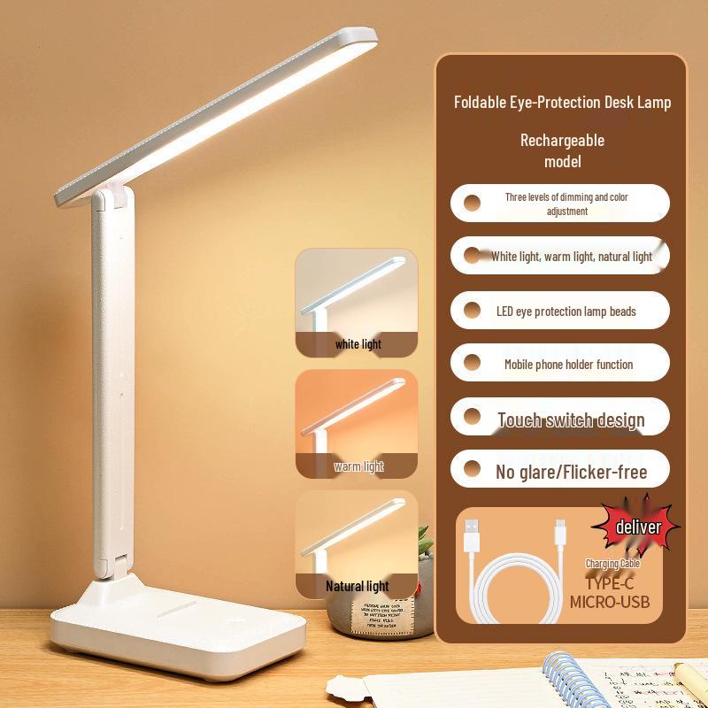 Eye-Protecting Dual-Use Rechargeable Desk Lamp with Touch Controls for Study and Bedroom Reading