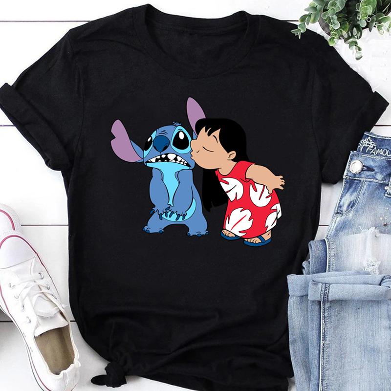 

2025 Unisexs Tshirt Cogue Lilo and Stitch Print Unisexs Shortsleeved TshirtShortsleeved Fashionable Casual Large Size S