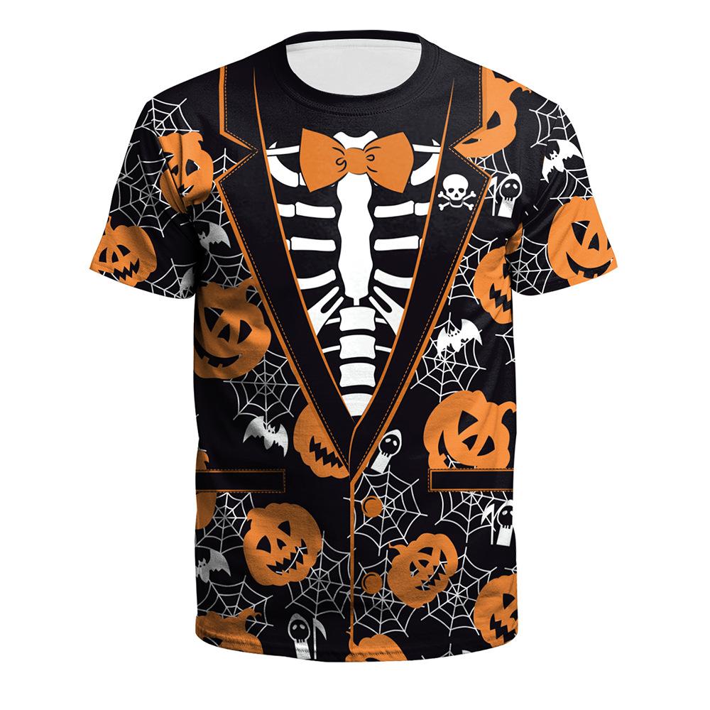 Summer New Halloween Skeleton Digital Printing Large Size Shirt Short Sleeve Couple Dress