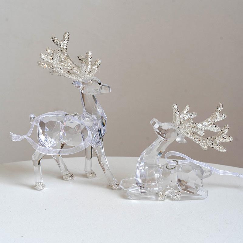 Christmas Tree Atmosphere Hanging Decoration Transparent Acrylic Craft Snowflake Deer Angel Pendant Christmas Decoration Gift