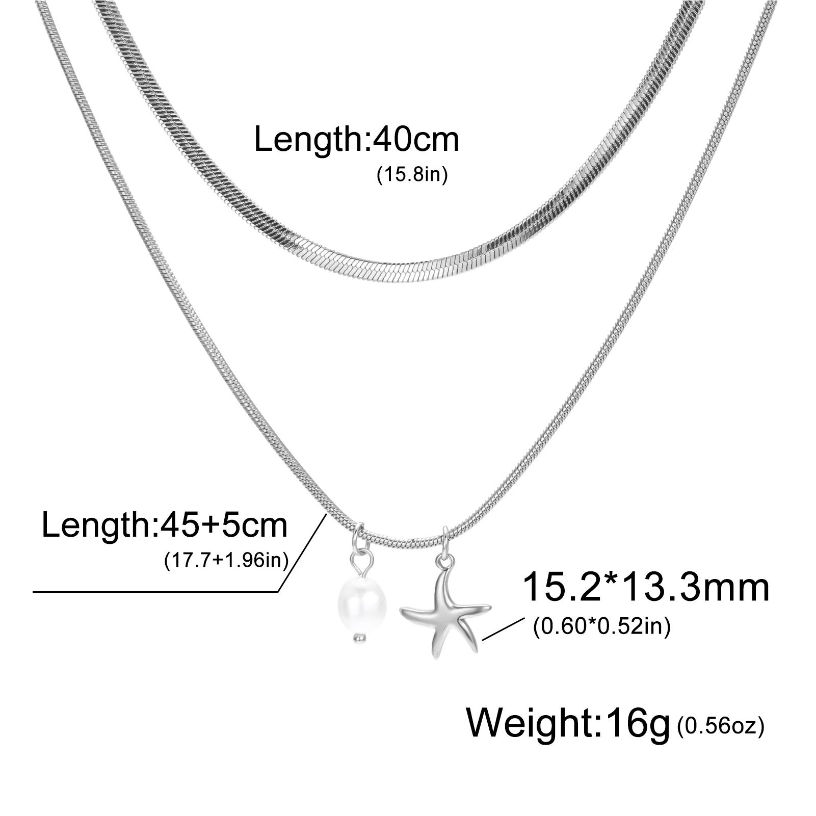 

Teamer Pearl Seastar Pendant Necklace For Women Girls Delicate Stainless Steel Double-Layer Chain Summer Beach Jewelry Gift