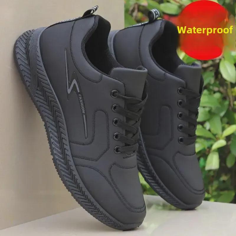 Men's Waterproof Black Leather Autumn Work & Casual Running Shoes