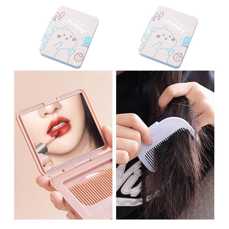 Folding Small Comb With Mirror Compact Pocket Size Portable Traveling Hair Brush Cosmetic Mirror Head Scalp Massager Relax Brush