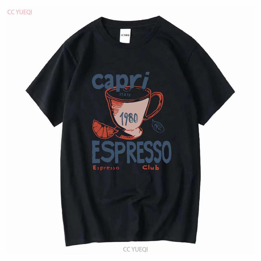 Capri Italy Espresso Club 1980 T Shirt Soft Vintage Cotton vintage Washed Casual Slightly Unisex streetwear Comfortable fashion