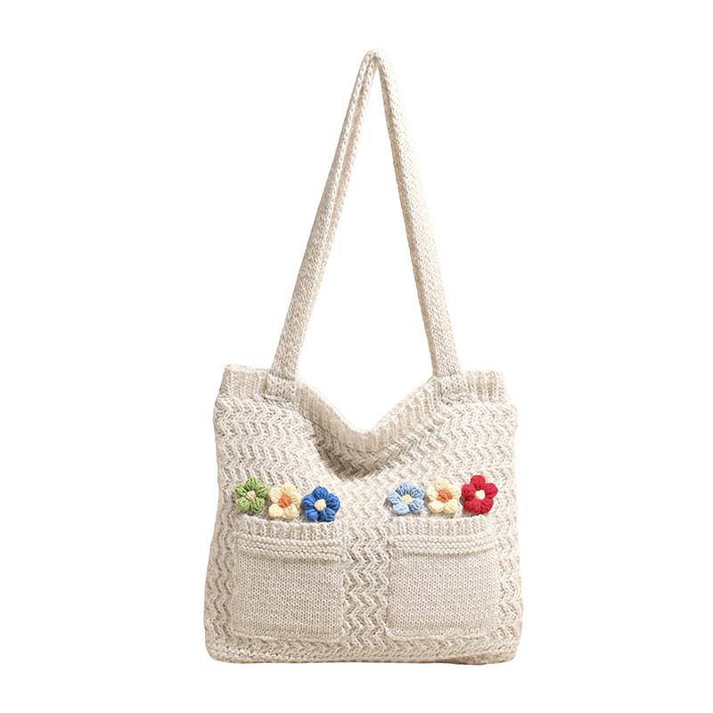 Cotton Woven Shoulder Bag With Open Top And Inner Pocket For Everyday Use