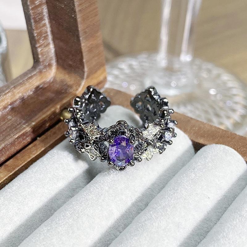 [Die dunkle Welt] Dunkellila Zirkon Persönlichkeit Punk Offener Ring Voll von Diamanten Zirkon Nische Stapelring