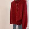 Gentle Atmosphere Sequined Round Neck Sweater Cardigan for Women Spring and Autumn Retro Red Soft and Sticky Knitted Jacket