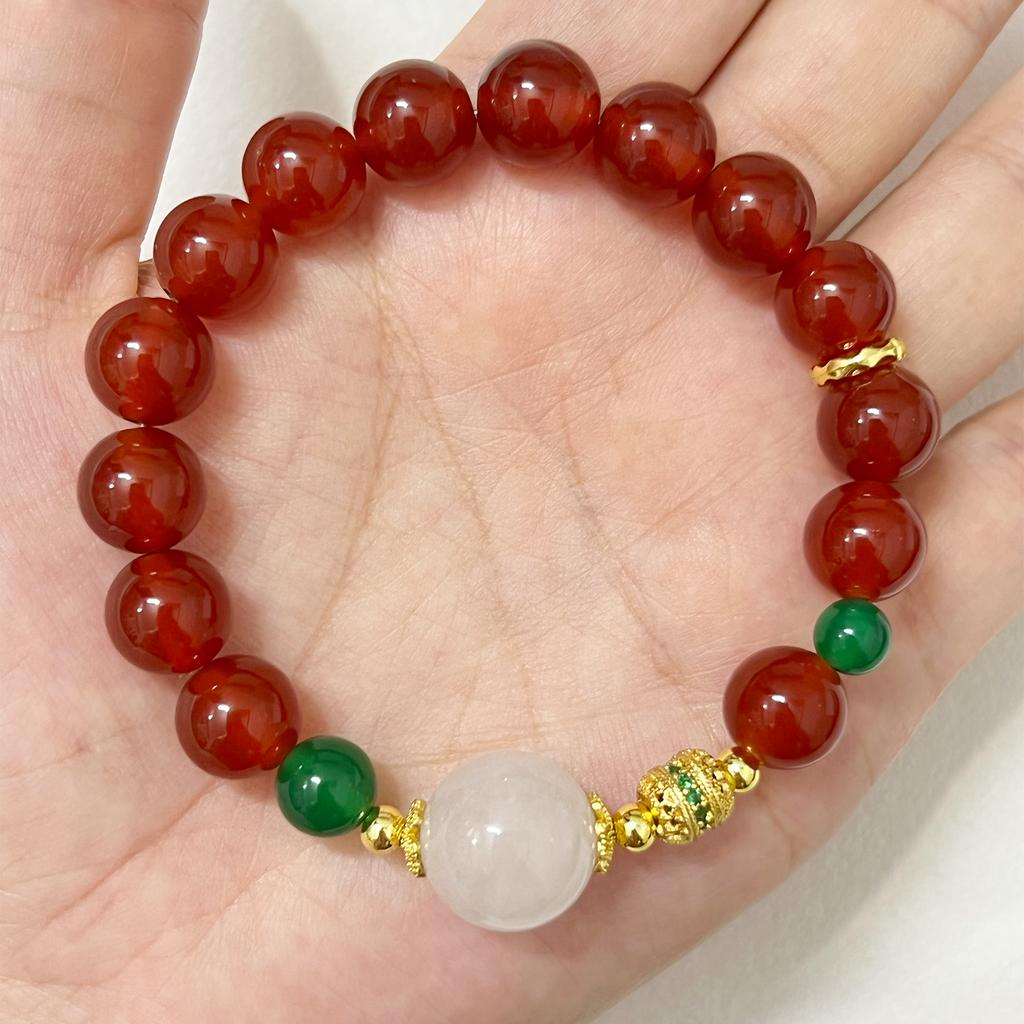 10mm Natural Stone Beaded Bracelets for Women Agate Round Beads Strand Bangle Semi-Precious Gemstone Jewelry Gifts