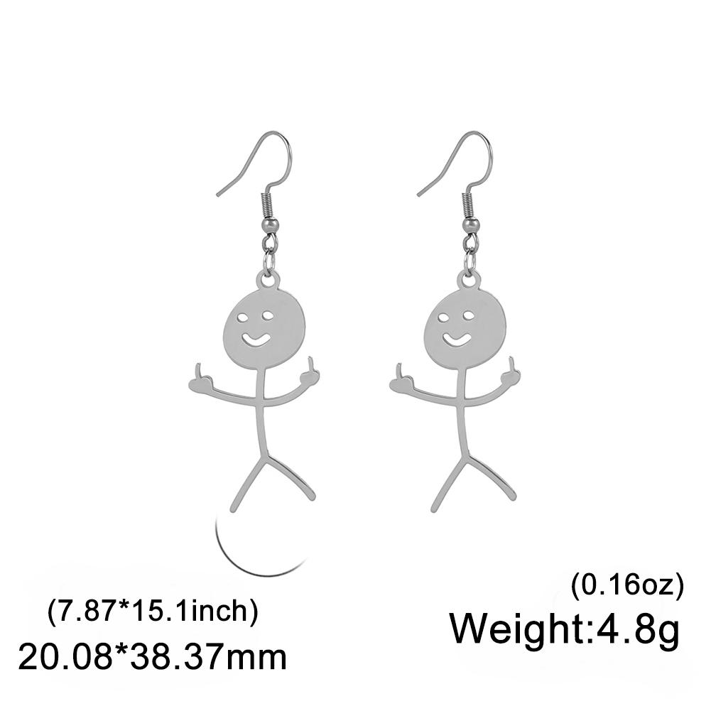Teamer Funny Doodle Earrings For Woman 2026 Trend Punk Middle Finger Stickman Hip Hop Stainless Steel Dangle Earrings