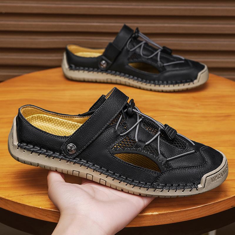 Popular Men's Hand-stitched Beach Sandals Men's Summer Casual Outdoor Mesh Breathable Cool Slippers Large Size