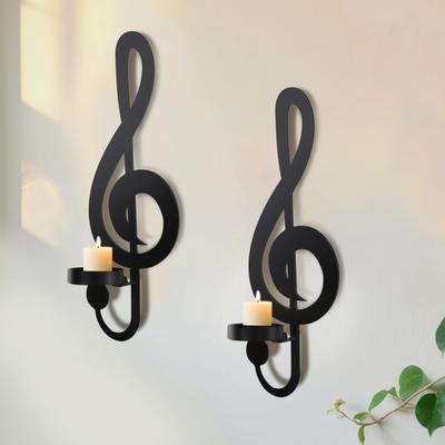 Yousheng Black Music Note Candle Holder Vintage Wall Mount Tealight Holder Musical Symbol Wall Decor for Living Room Dining Hallway