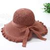 Women's Fringe Edge Crochet Sun Hat Wide Brim UV Protection Summer Hat with Bow Breathable Foldable Beach Hat