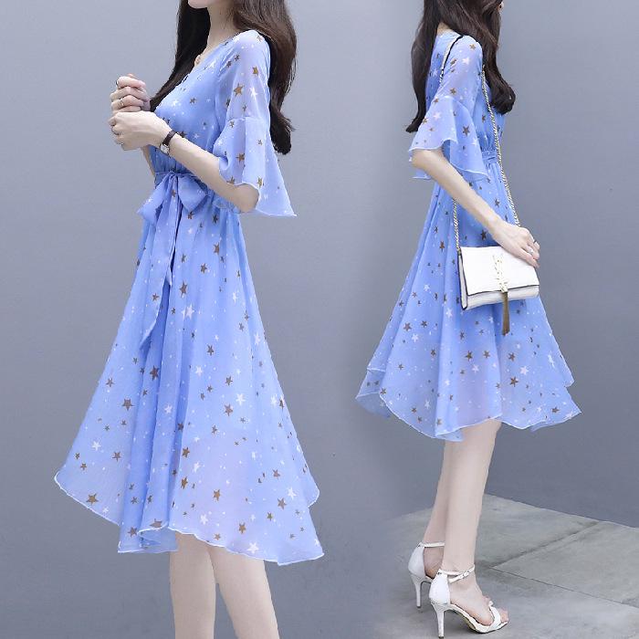 Damen Sommer 2023 Schlank machendes Kurzarm-Druckkleid - Europäischer & Amerikanischer Stil