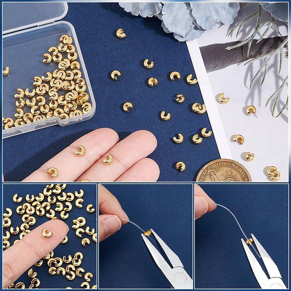 100Pcs 202 Stainless Steel Crimp Beads Covers, Golden, 4.5mm, Hole: 2mm