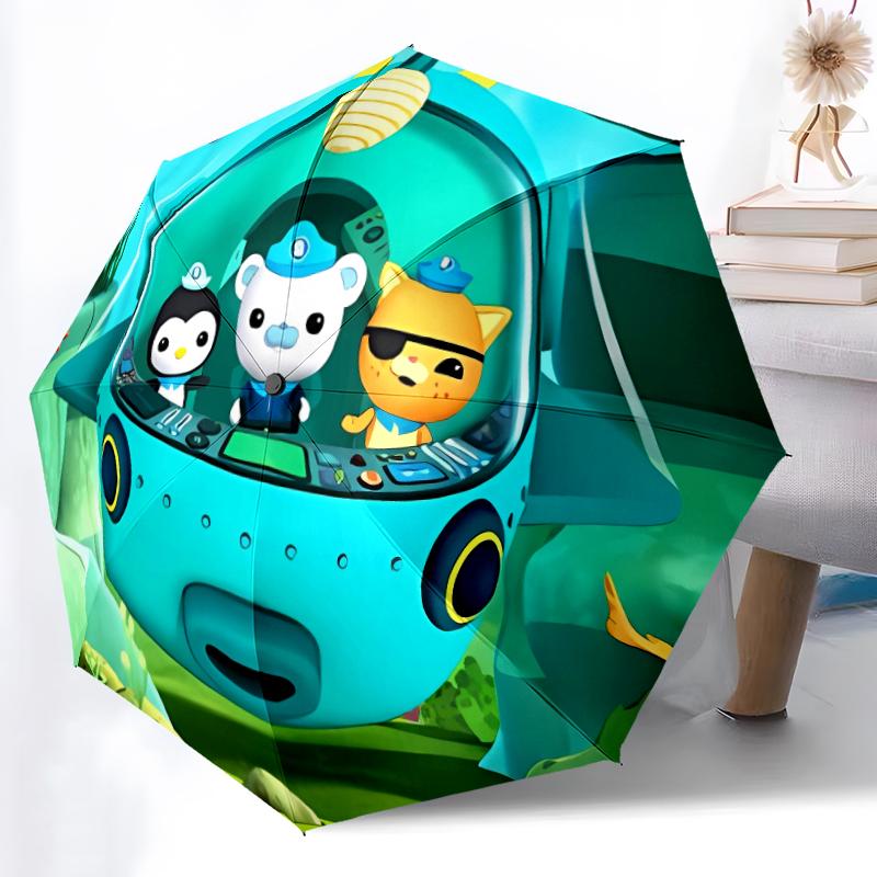 The Octonauts7 Print Automatic Umbrella, 8 Rib Iron Frame, Plastic Handle, Suitable for Outdoor Travel &Daily , Ideal Gift