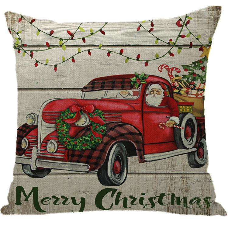 Merry Christmas Pillow Cover Wreath Letter Linen Cushion Case Cover for Christmas Holiday