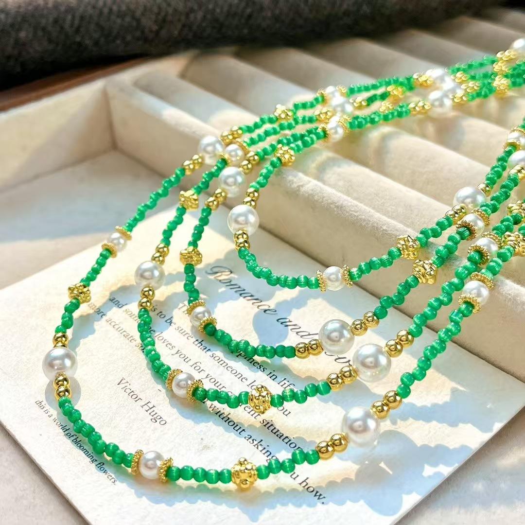 Vintage Artificial Emerald Crystal Design Sense Collarbone Chain Item Batch