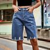 Denim Ripped Five-Point-Hose Mode Roher Saum Quaste Jeans Damen