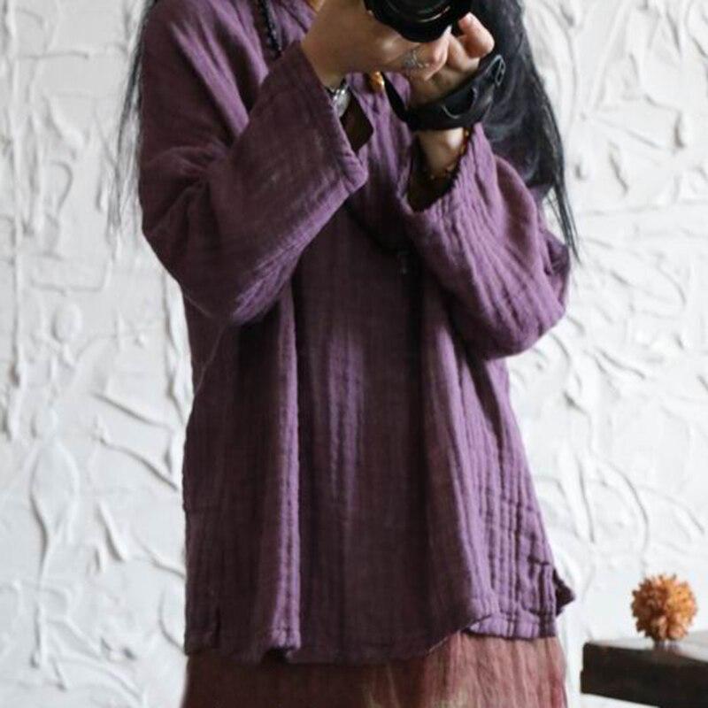 Johnature Damen-T-Shirts aus Leinen, V-Ausschnitt, langärmelig, schlicht, einfarbig, lockere T-Shirts, Frühling, bequem, weich, Vintage-T-Shirt