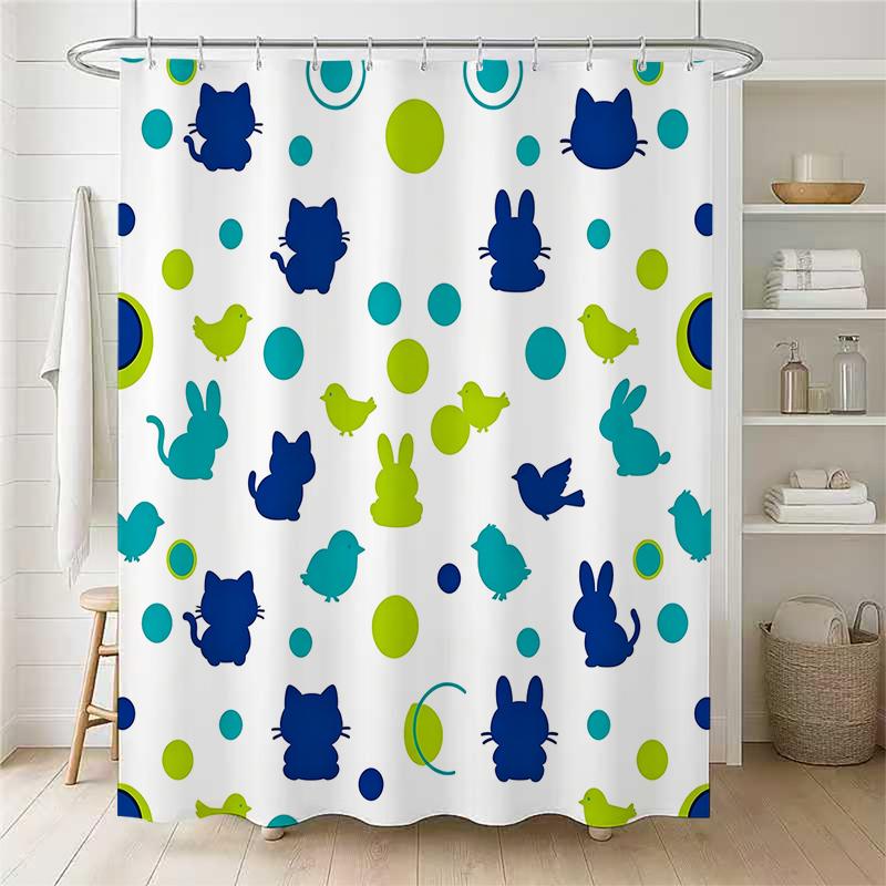 1pc Simple Rabbit Cat Shower Curtain with Metal Grommets, Polyester Bath Curtain Widow Curtain Bathroom Decor & Accessories