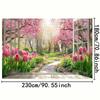 2D Romantic Pink Tulip Garden Window Photography Background Cloth