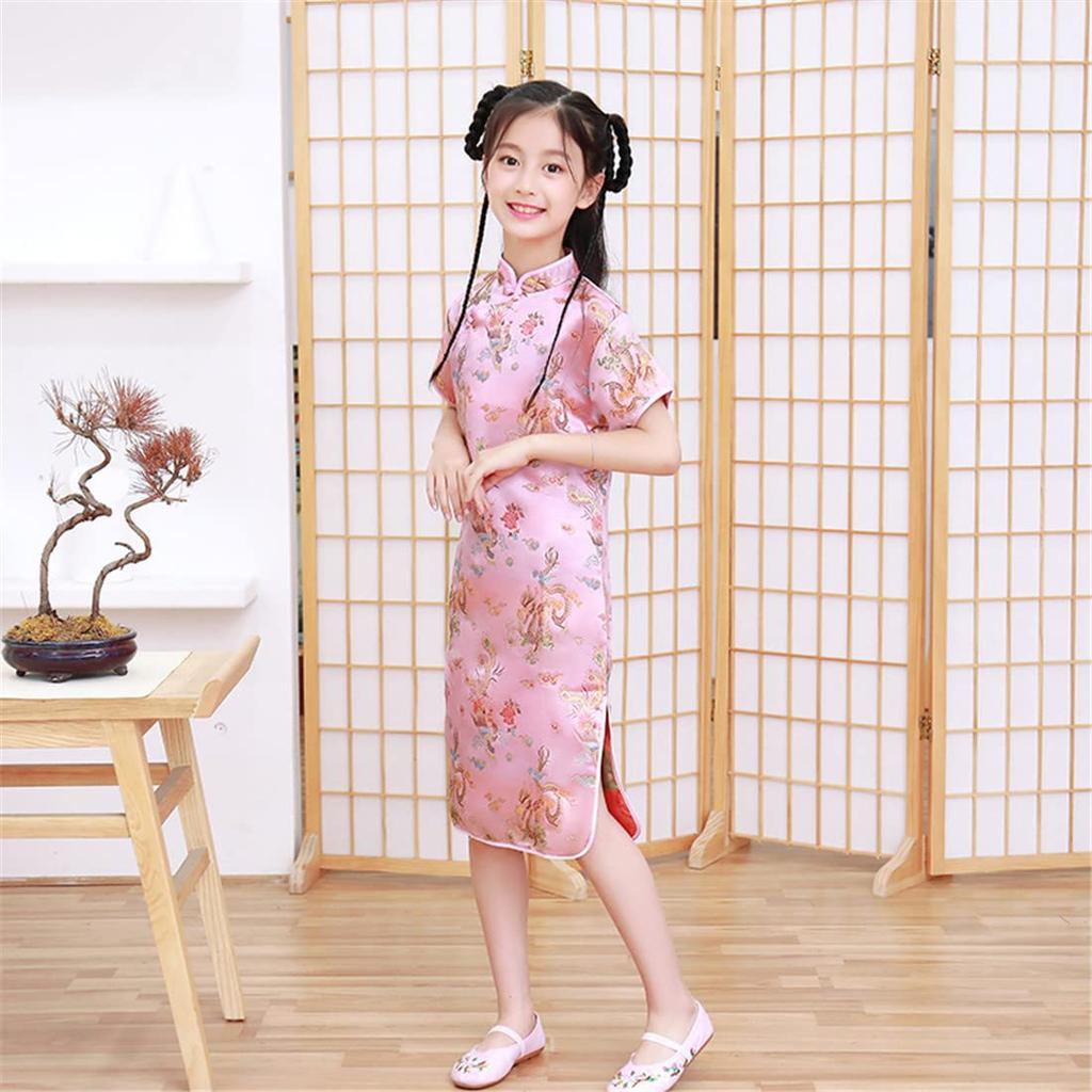 KOUKIDI Long Cheongsam with Embroidered Perfect for Ethnic Club Size 100cm Children's Pattern, Costumes, Qipao, Dress, Dress,