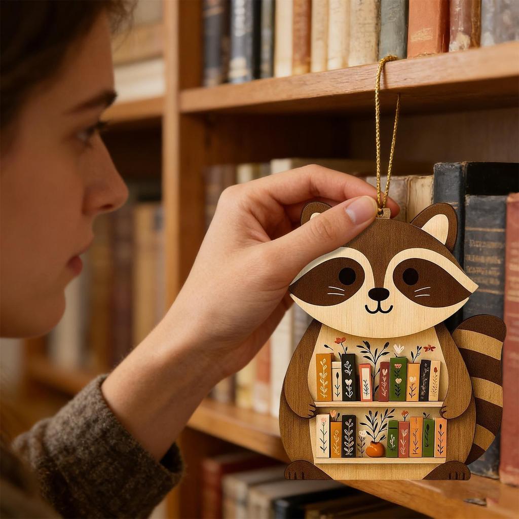 Reading Ornament Cute Wooden Animal Home Decor Animal Book Ornaments For Kids Adults Family Home Birthday Halloween Thanksgiving