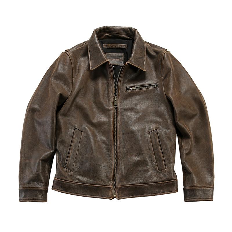 American retro old leather jacket first layer matte cowhide men's lapel leather jacket casual versatile jacket