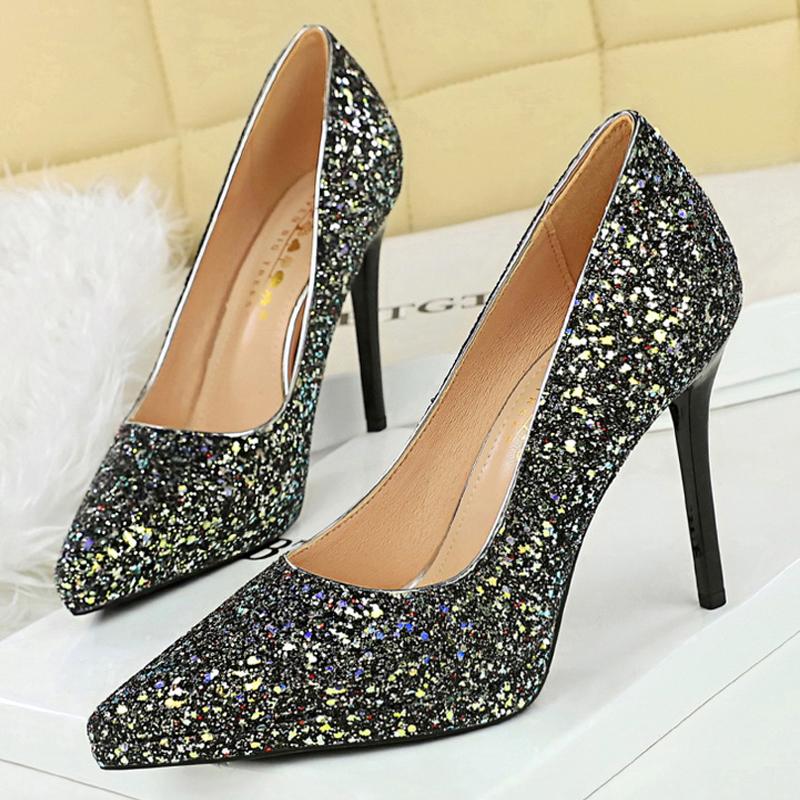 Shoes 11 cm Platform Pumps Women Shoes Sequin High Heels Stiletto pWomen Heels Fashion wedding shoes Plus Size 42 4343