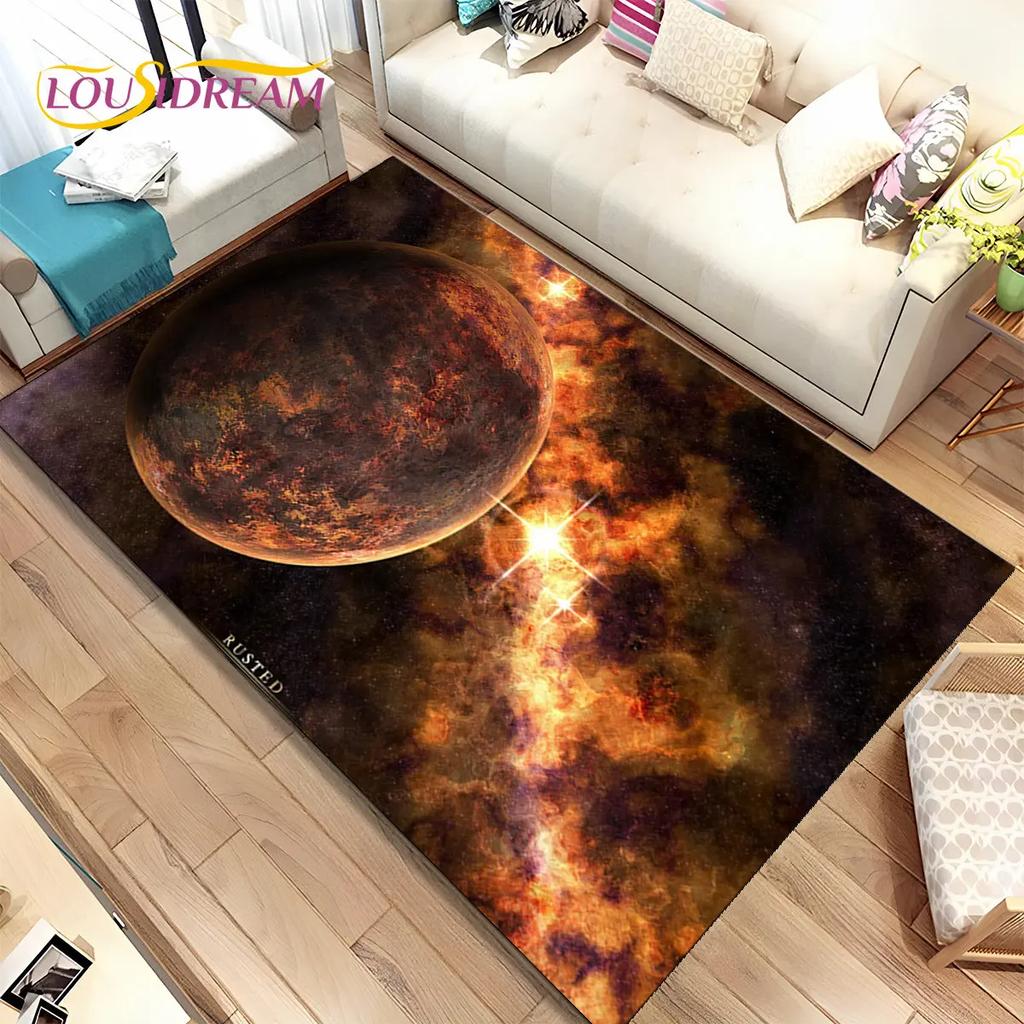 3D Space Fixed Stars Galaxy Earth Area Rug,Carpet Rug for Home Living Room Bedroom Sofa Doormat Decor,Kids Non-slip Floor Mat HD