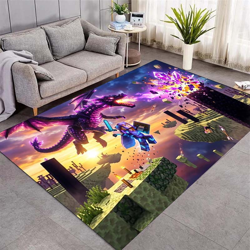 Pixel Dragon Game Scene Print Area Rug Non‑Slip Floor Mat Kids Gaming Play Bedroom Home Decor
