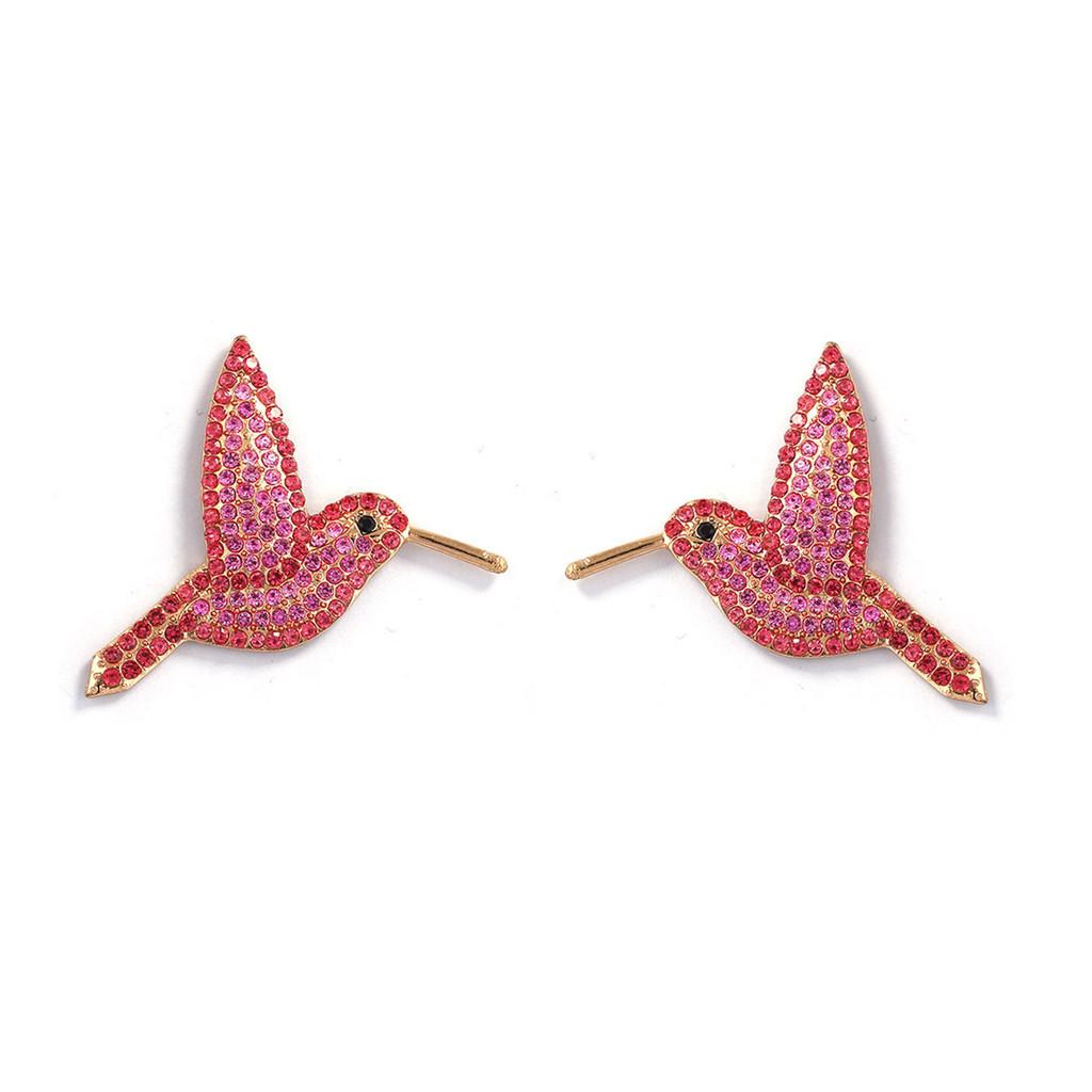 Pinkdudu Hummingbird Rhinestone Earrings Fashion Forward Alloy Studs with Colorful Crystal Details PD156