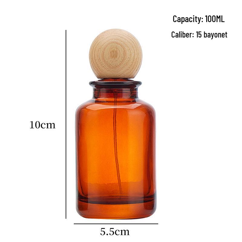 Bayonet Brown Light-Proof Glass Decant Bottle with Wood Lid - Portable Fine Mist Tea-Colored Perfume Sample Bottle