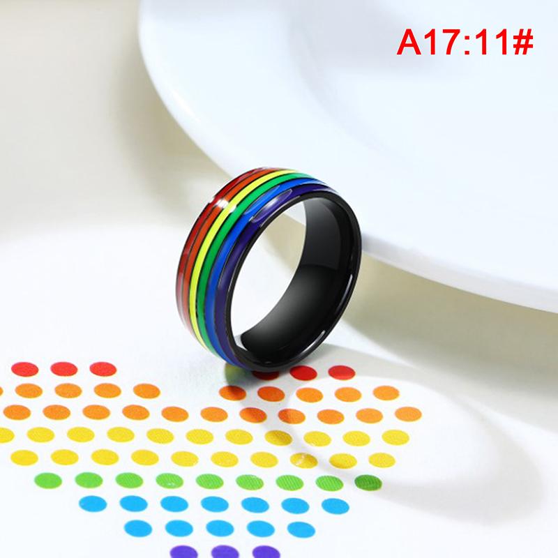 Rustfritt stål Emalje Rainbow Lgbt Ring Lesbisk Gay Ring