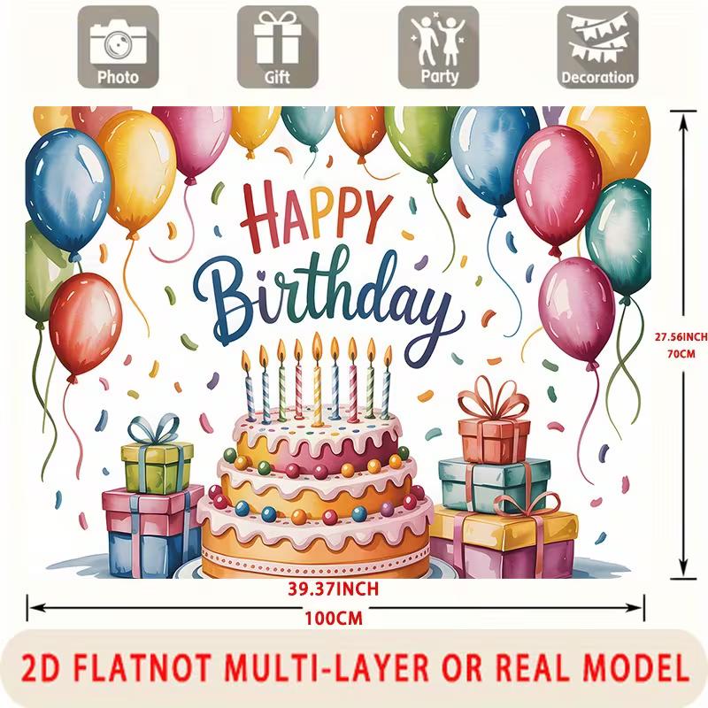 2D Colorful Cake Birthday Backdrop Party Photo Booth Background