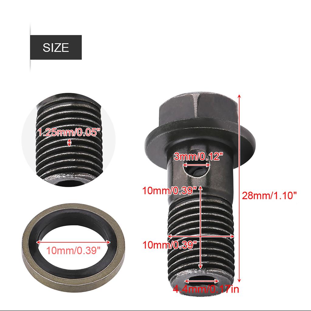 5PCS M10 X 1.25/M10 x1.0MMMotorcycle ATV Off-Road Scooter Stainless Brake Banjo Bolt Caliper Master Cylinder Universal