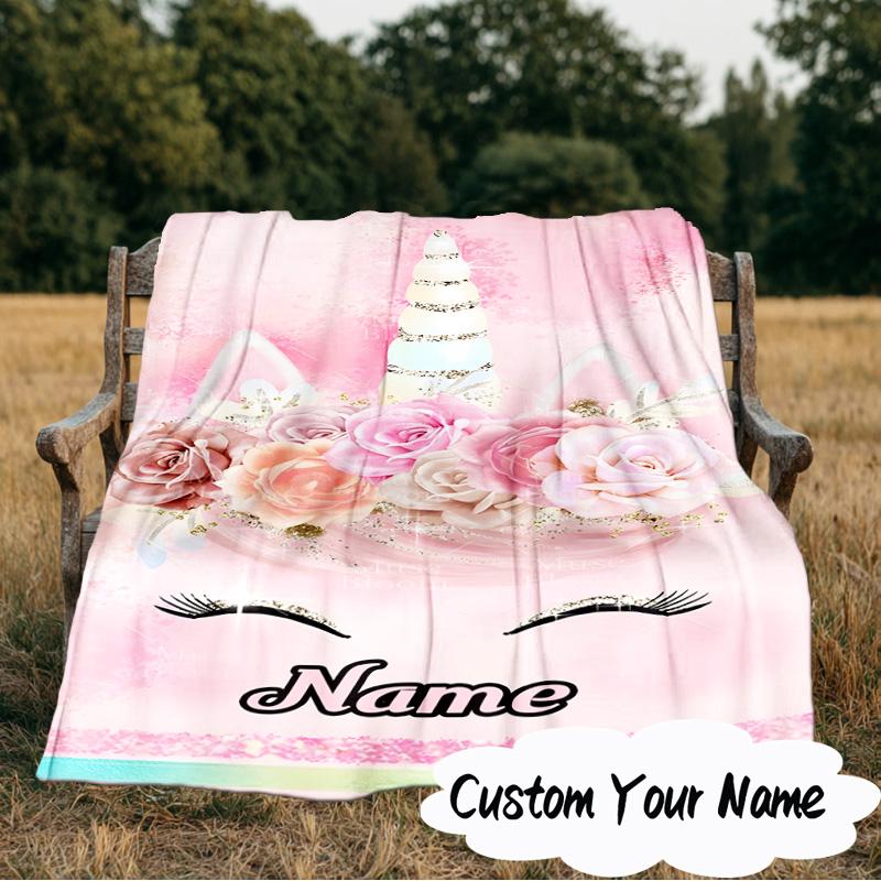 Custom Name Unicorn Fantasy  Blanket  Ideal Bedding Blanket Perfect for Travel, Camping, Living Rooms, Offices, Sofas, Fan Christmas Gift