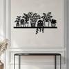 Bohemian Flower Metal Wall Art Vintage Plant Shelf with 7 Hanging Pots for Kitchen Living Room Rustic Holiday Gift