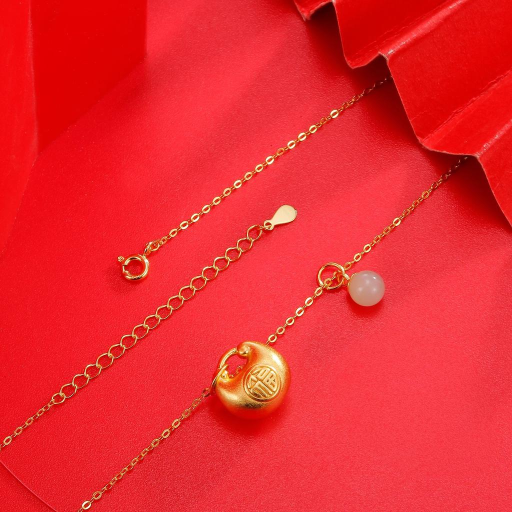 S925 silver Hetian jade pendant, national tide style lucky bag necklace, women's niche lucky character collarbone chain, light luxury high-end jewelry