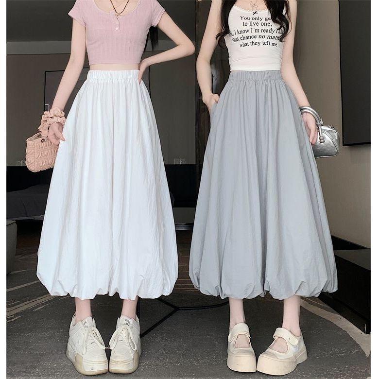 

Women s 2025 Summer High Waist A-Line Puffy Flower Bud Midi Skirt 3XL
