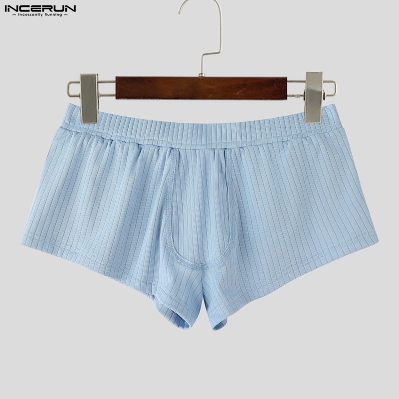 INCERUN Mens Ribbed Boxer Briefs Low Rise Underwear Trunks Homewear Breathable Shorts Pajama Bottoms