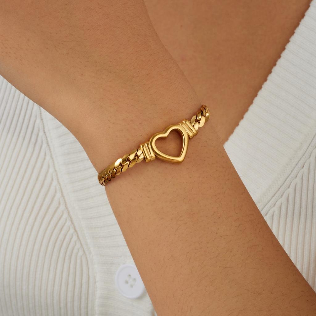 316L Stainless Steel Hollow Heart Gold Color Chain Bracelet For Women Lady Fashion New Waterproof Jewelry Party Gift