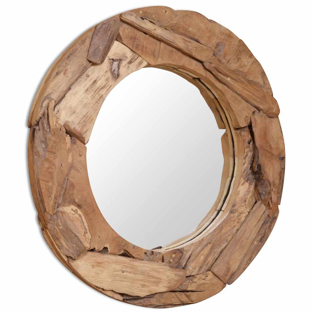 Vidaxl Decorative Mirror, Teak Wood, 80 Cm, Round